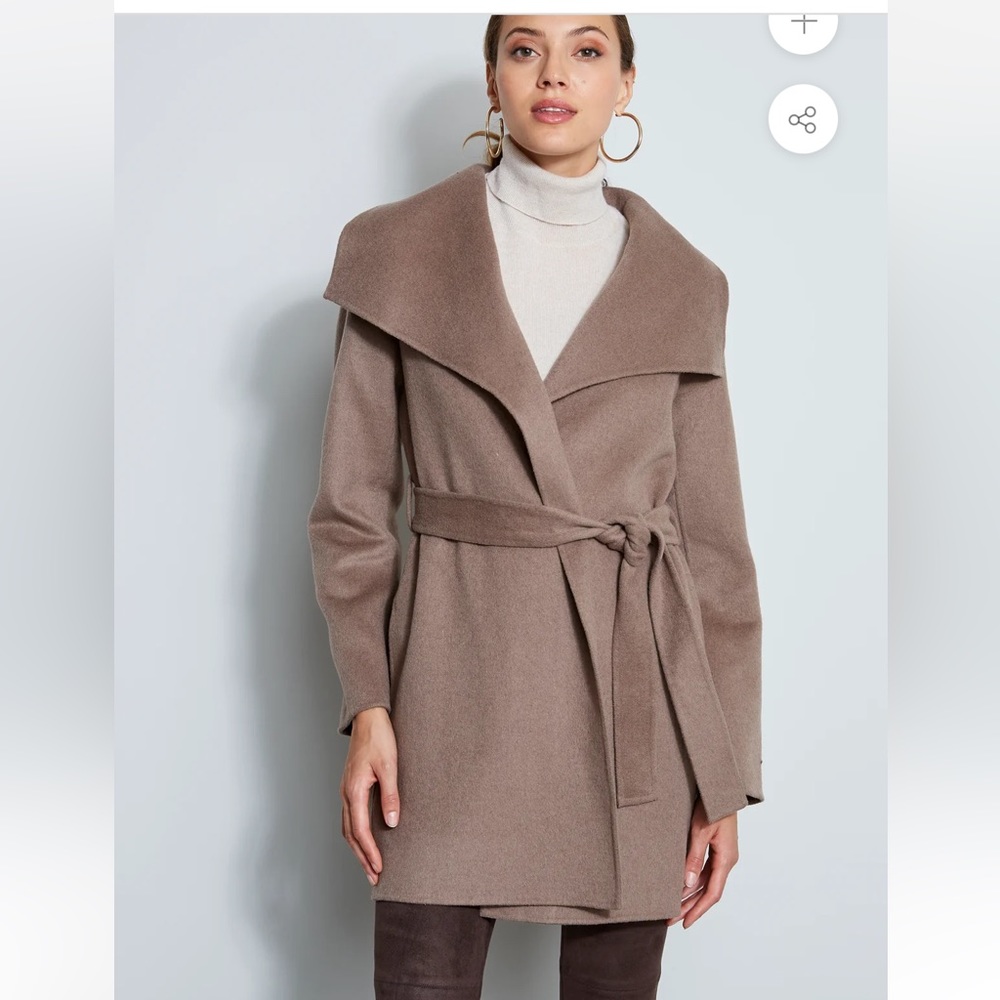 Tahari Double Faced Wool Lightweight Wrap Coat - Mink